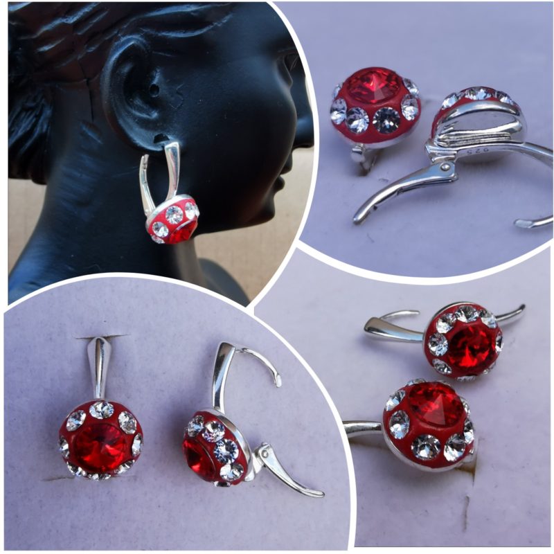 Cercei Argint 925 ceralun Red Queen si elemente Swarovski