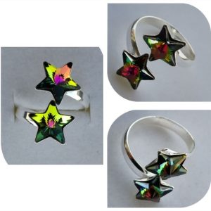 Inel reglabil Argint 925 si Swarovski Double Star