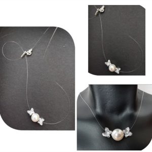 Lantisor transparent cu Swarovski Pearls si Butterfly Crystal