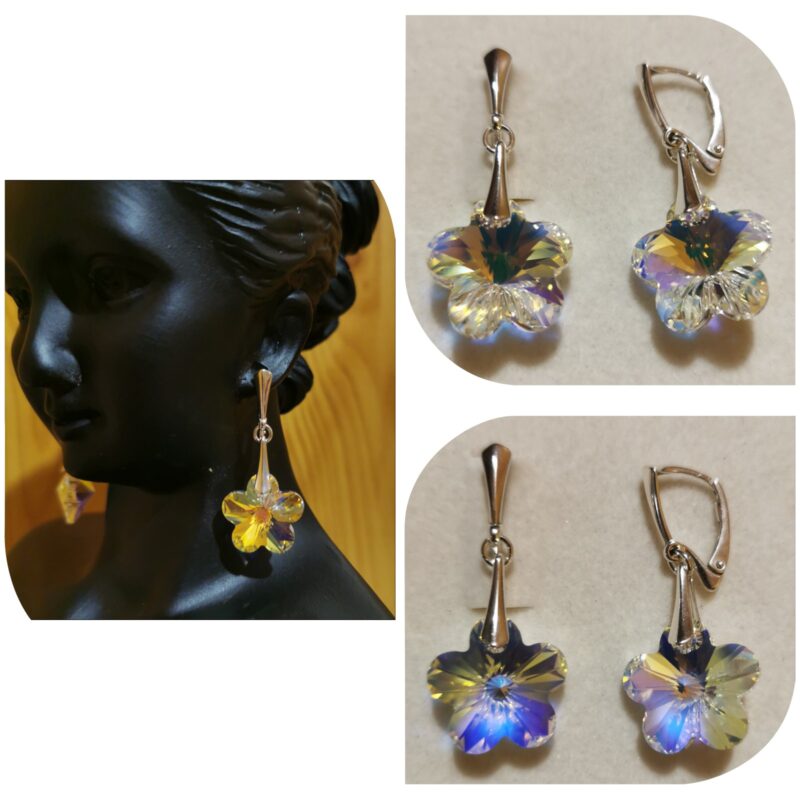 Cercei Argint 925 si Swarovski Flower Aurore Boreale