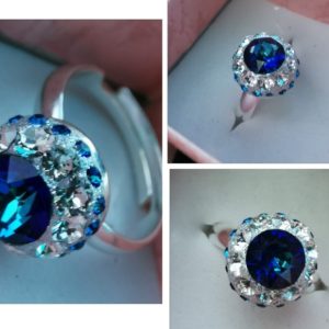 Inel reglabil Argint 925, ceralun si Swarovski Majestic Blue