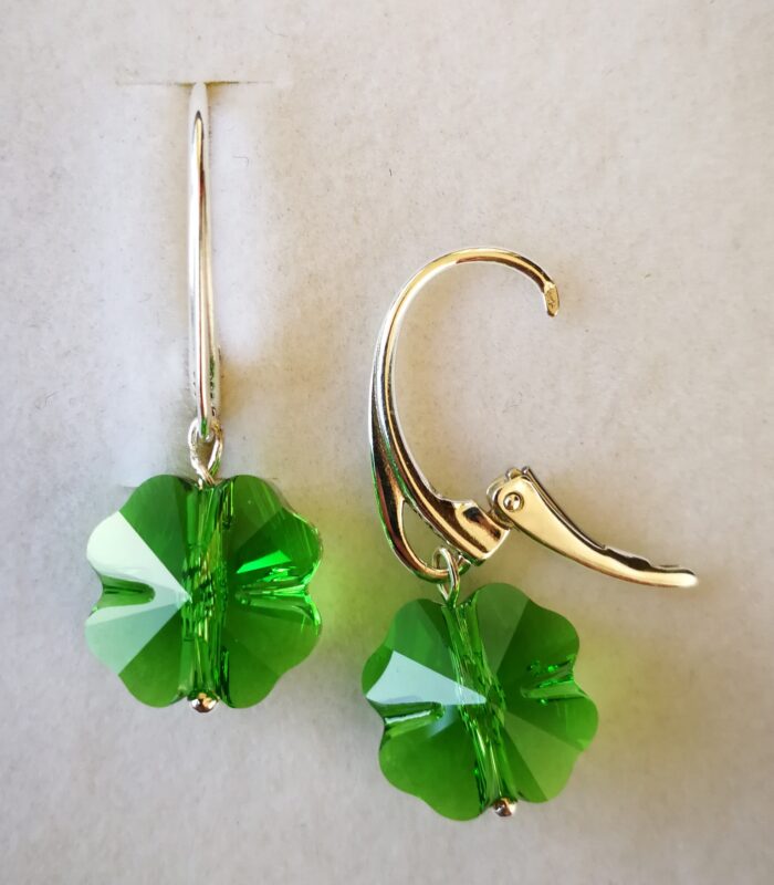 Cercei Trifoi Argint si margele Swarovski Fern Green