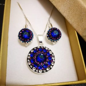 dav Set ceralun Argint 925 si Swarovski Round Blue