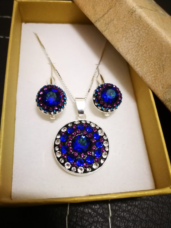 dav Set ceralun Argint 925 si Swarovski Round Blue