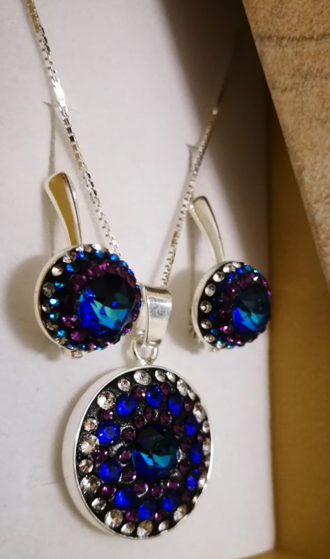 dav Set ceralun Argint 925 si Swarovski Round Blue