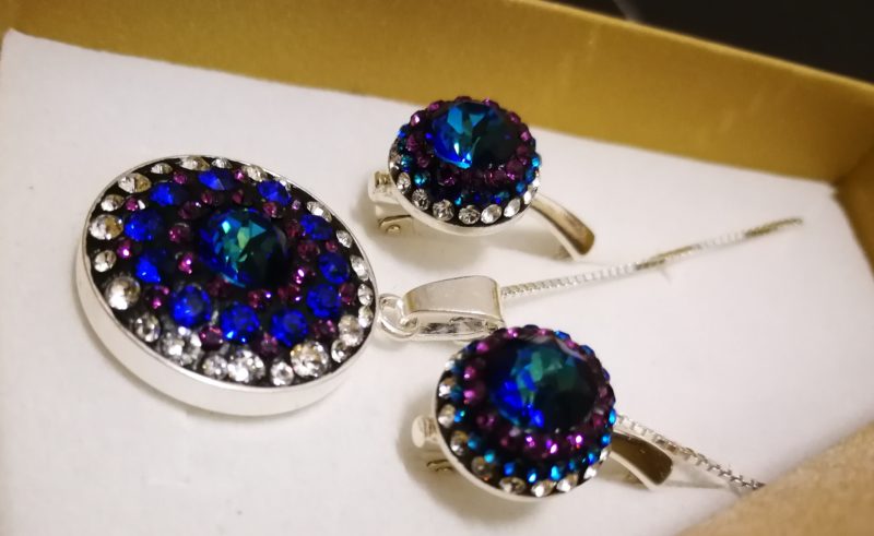 dav Set ceralun Argint 925 si Swarovski Round Blue