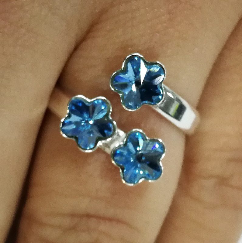 Inel reglabil Argint 925 si Swarovski 3 Flowers