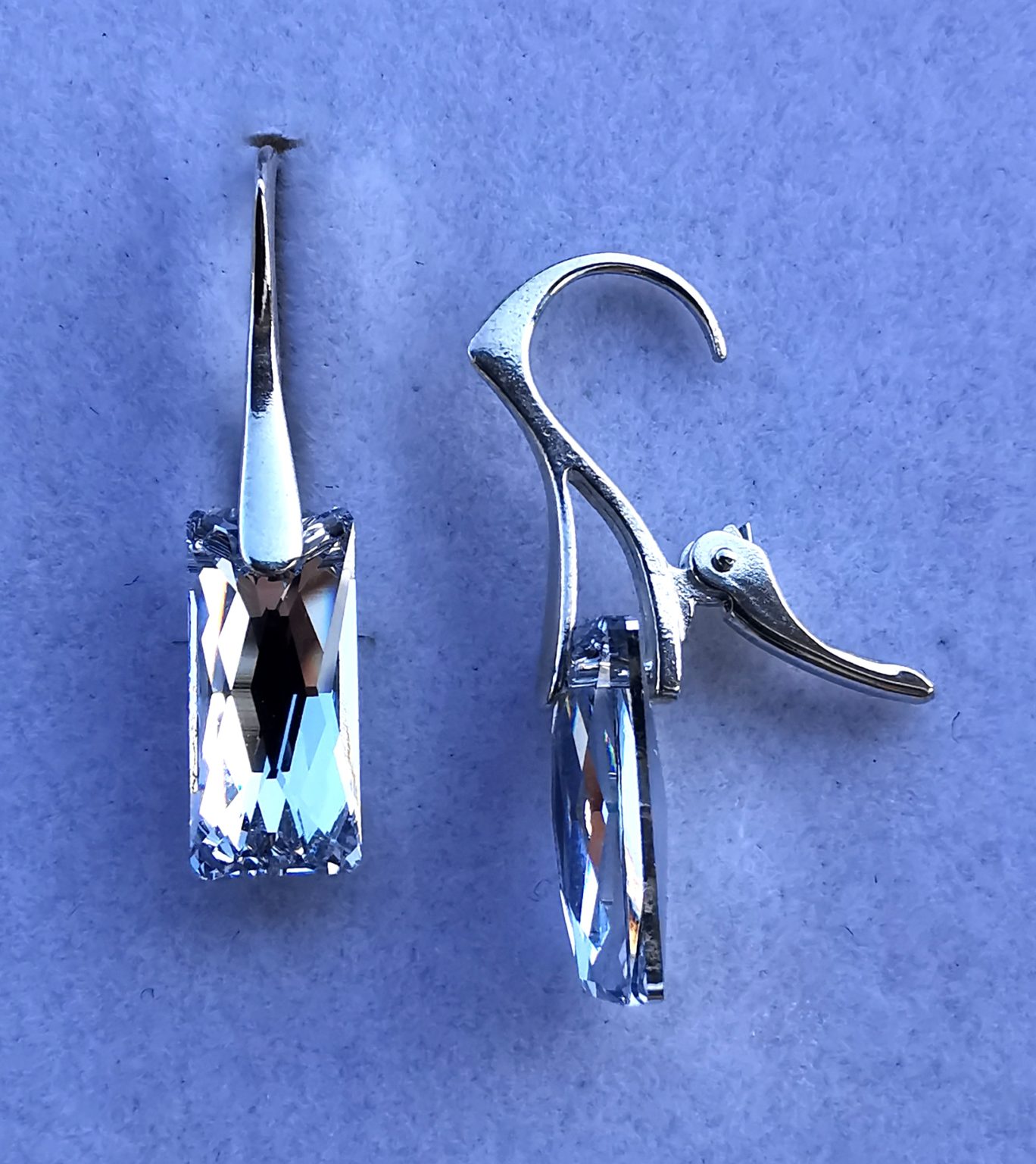 Cercei Argint 925 si Swarovski mini Queen baguette Crystal