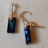 Cercei Argint 925 si Swarovski mini Queen baguette bermuda blue