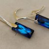 Cercei Argint 925 si Swarovski mini Queen baguette bermuda blue