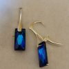 Cercei Argint 925 si Swarovski mini Queen baguette bermuda blue