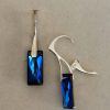 Cercei Argint 925 si Swarovski mini Queen baguette bermuda blue