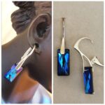 Cercei Argint 925 si Swarovski mini Queen baguette bermuda blue