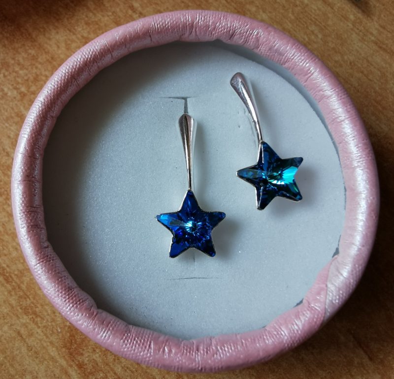 Cercei tortita inchisa Argint 925 si Swarovski Star Bermuda Blue