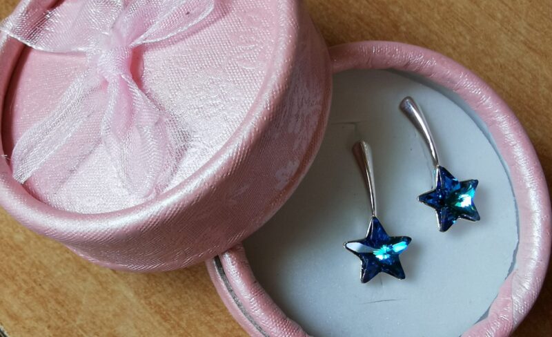 Cercei tortita inchisa Argint 925 si Swarovski Star Bermuda Blue