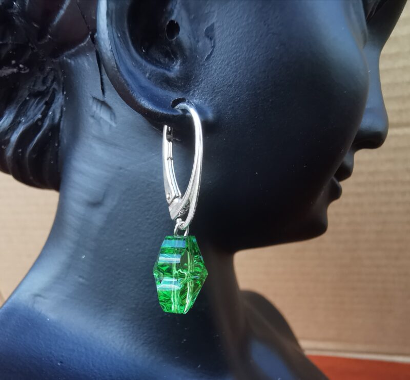 Cercei Trifoi Argint si margele Swarovski Fern Green