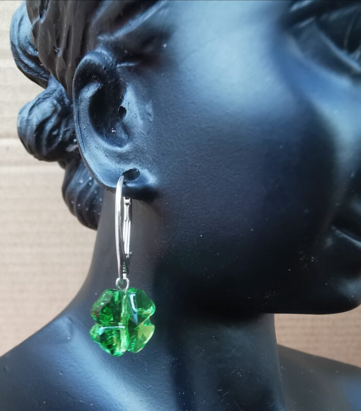 Cercei Trifoi Argint si margele Swarovski Fern Green