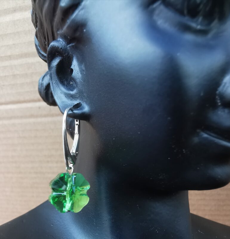 Cercei Trifoi Argint si margele Swarovski Fern Green