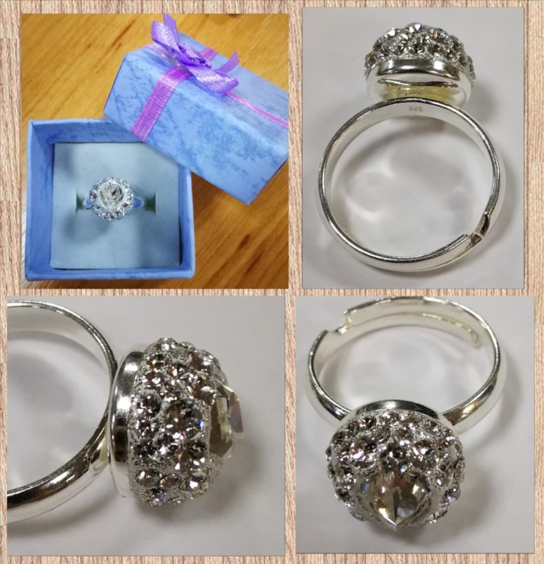 Inel reglabil Argint 925, ceralun si Swarovski Crystal
