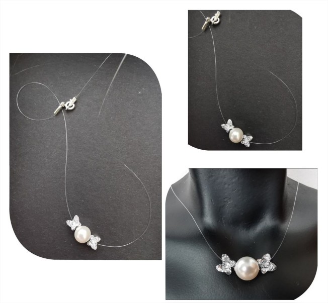 Lantisor transparent cu Swarovski Pearls si Butterfly Crystal