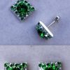 01 Cercei tija romb din argint, ceralun si cristale Swarovski Green