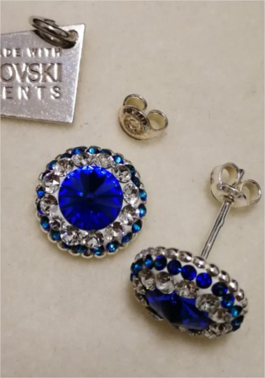 1 Cercei tija dordura dubla din Argint 925, Ceralun si Swarovski - Blue Magic