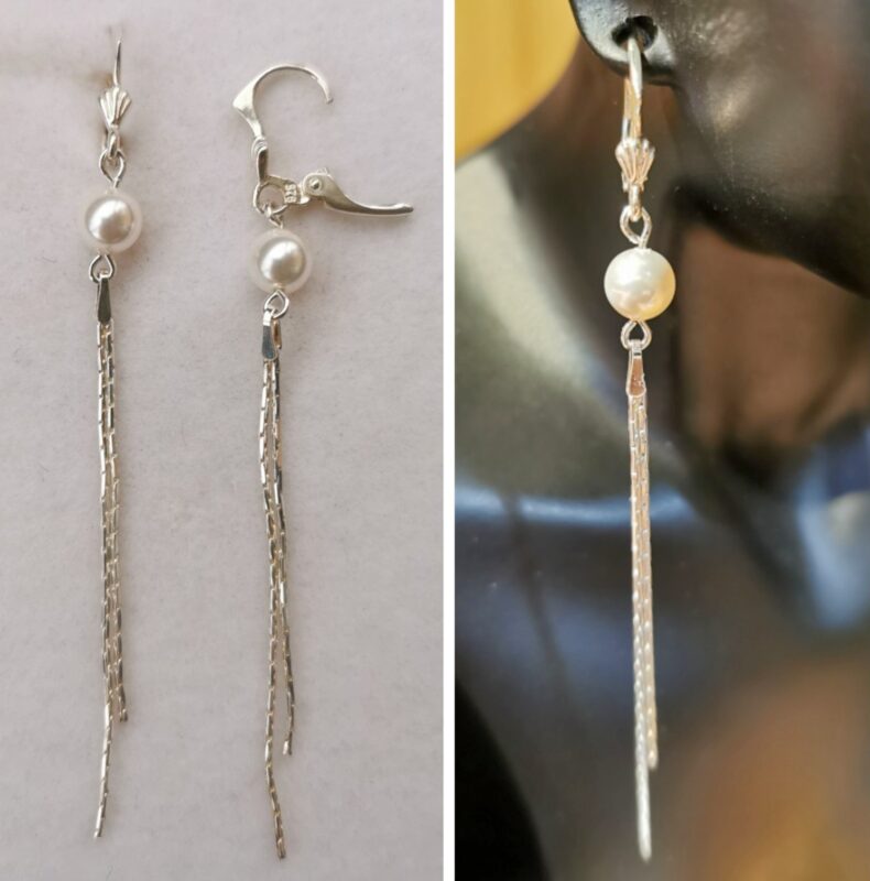 Cercei cu lantisor din Argint 925 si Swarovski Pearls