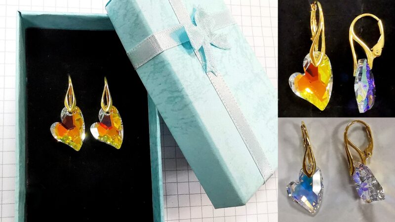 Cercei Leverback Argint 925 suflat cu aur galben si Swarovski Heart Devoted 2 U
