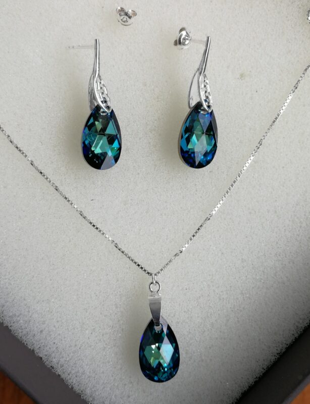 Set cercei cu tija si pandantiv din Argint 925 si Swarovski Picatura