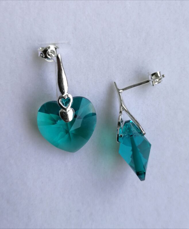 Cercei tija argint cu inimioara si cristale Swarovski Heart 14mm