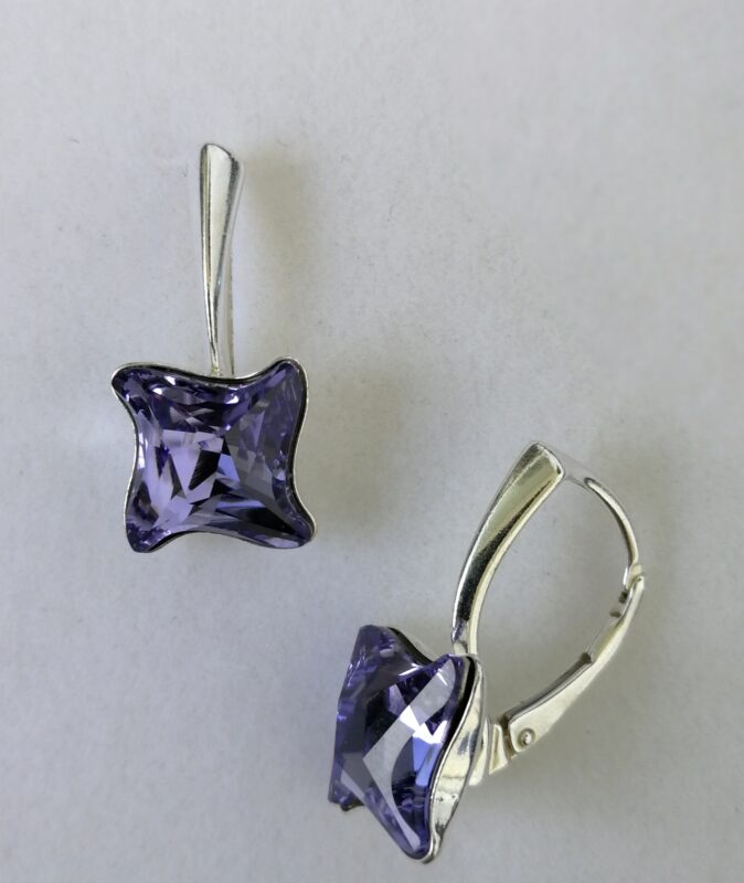 Cercei argint si Swarovski Twister romb orizontal