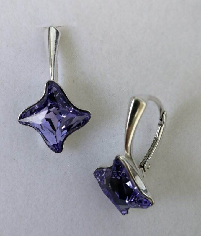 s Cercei argint si Swarovski Twister romb Vertical
