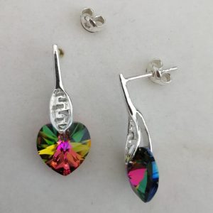 cof Cercei tija argint si cristale Swarovski Heart 10mm