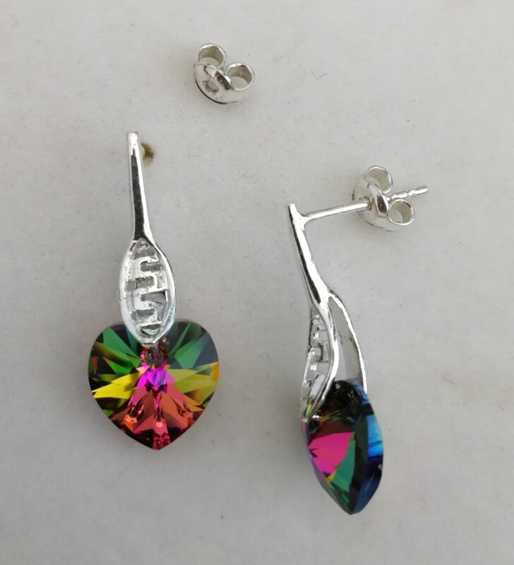 cof Cercei tija argint si cristale Swarovski Heart 10mm