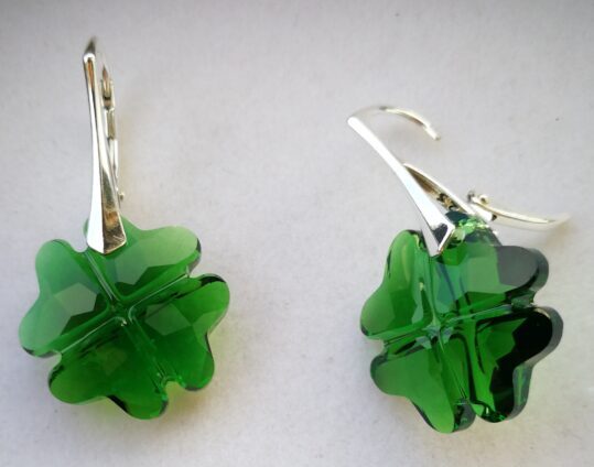 Cercei cu tortita royal, Argint 925 si Elemente Swarovski Clover dark moss green