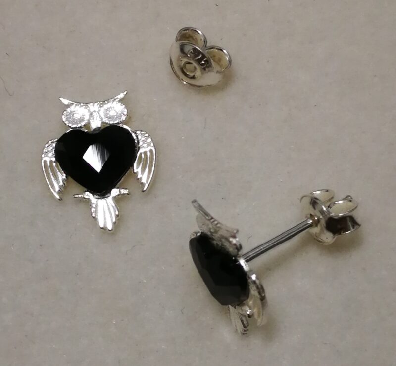Cercei argint bufnita si cristale Swarovski inima