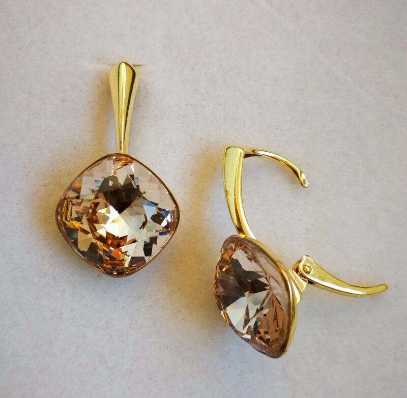 Cercei Argint 925 suflati cu aur si Swarovski Fancy Square