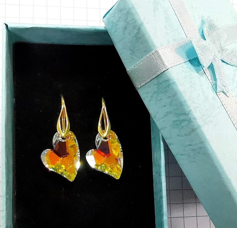 Cercei Leverback Argint 925 suflat cu aur galben si Swarovski Heart Devoted 2 U