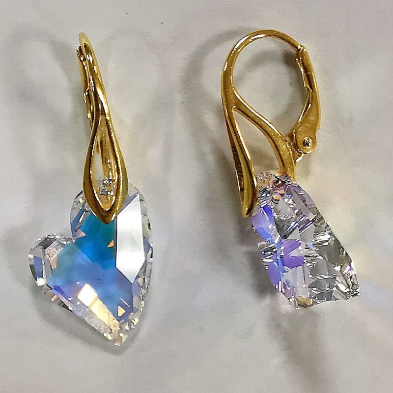 Cercei Leverback Argint 925 suflat cu aur galben si Swarovski Heart Devoted 2 U