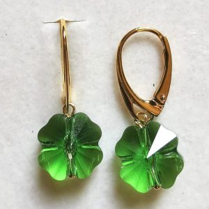 oznorWO Cercei Trifoi Argint 925 suflat cu aur si margele Swarovski Fern Green