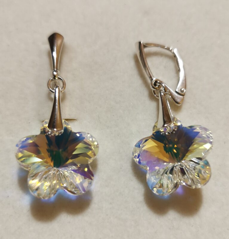 Cercei Argint 925 si Swarovski Flower Aurore Boreale