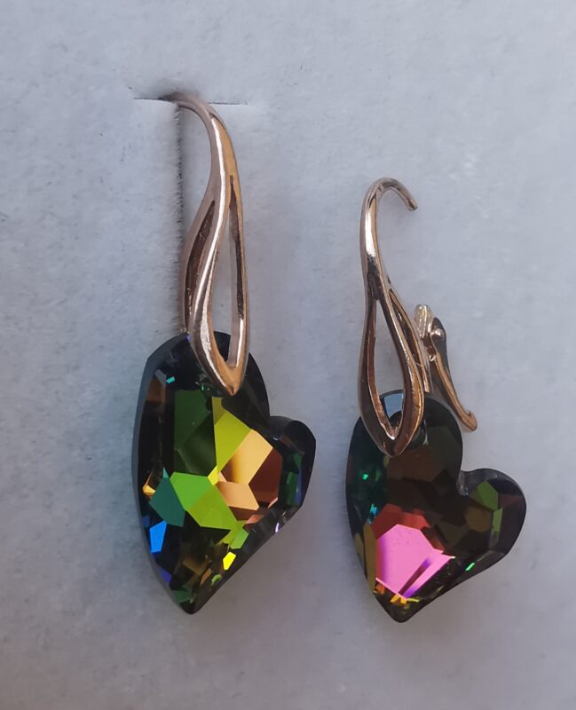 Cercei Leverback Argint 925 suflat cu aur roz si Swarovski Heart Devoted 2 U