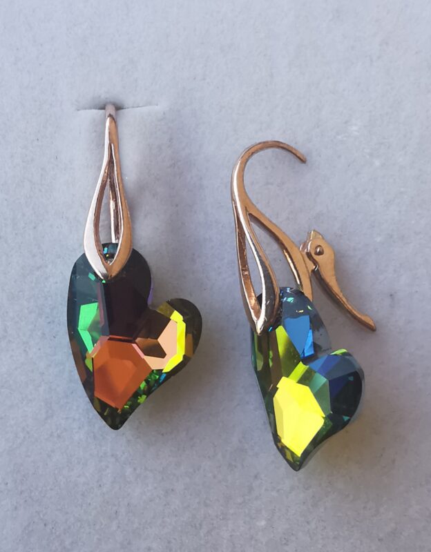 Cercei Leverback Argint 925 suflat cu aur roz si Swarovski Heart Devoted 2 U