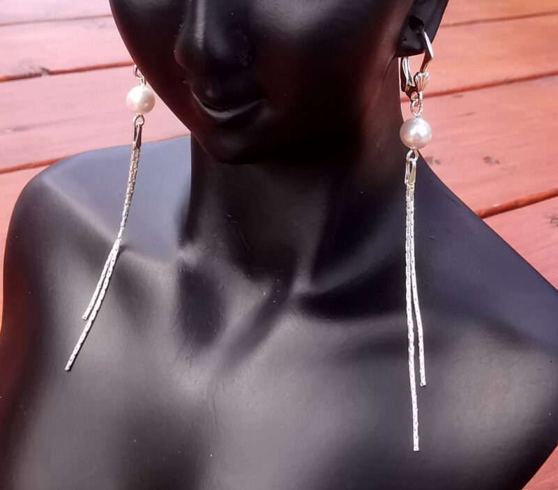 Cercei cu lantisor din Argint 925 si Swarovski Pearls