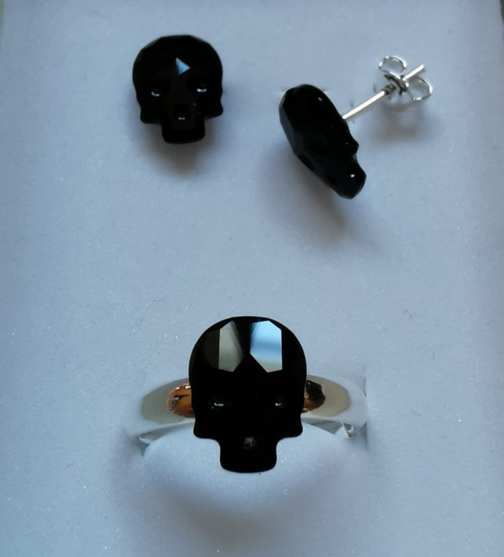 Set cercei si inel Argint 925 si cristale Swarovski Skull
