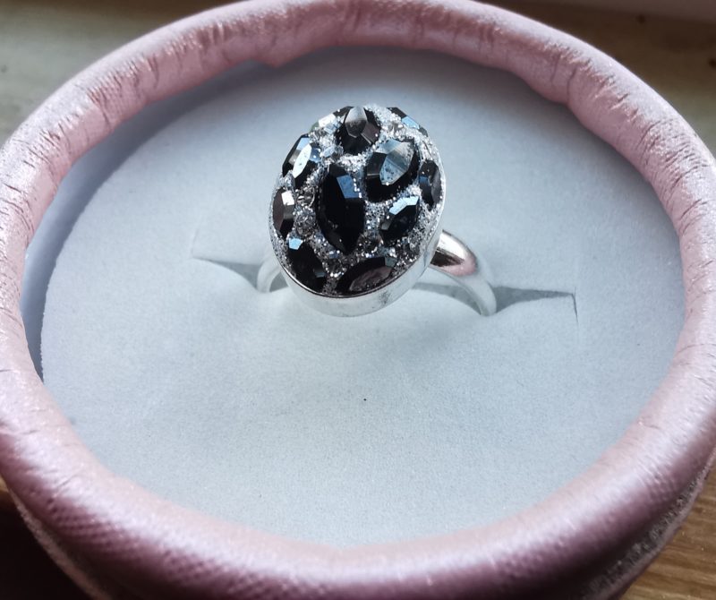 Inel reglabil Oval Argint 925, ceralun si Swarovski Navette