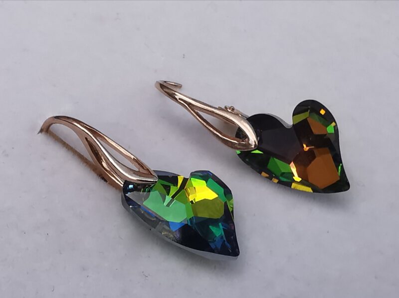 Cercei Leverback Argint 925 suflat cu aur roz si Swarovski Heart Devoted 2 U