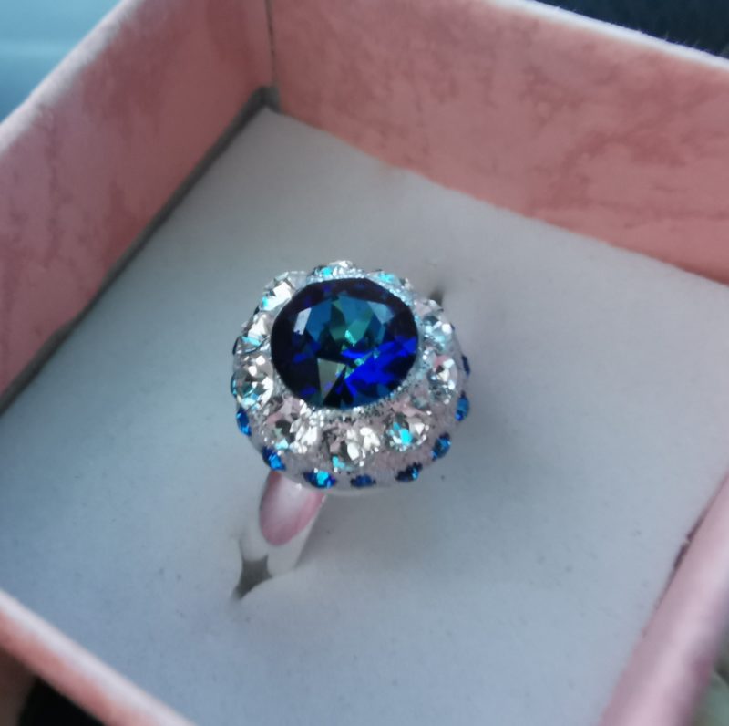 Inel reglabil Argint 925, ceralun si Swarovski Majestic Blue