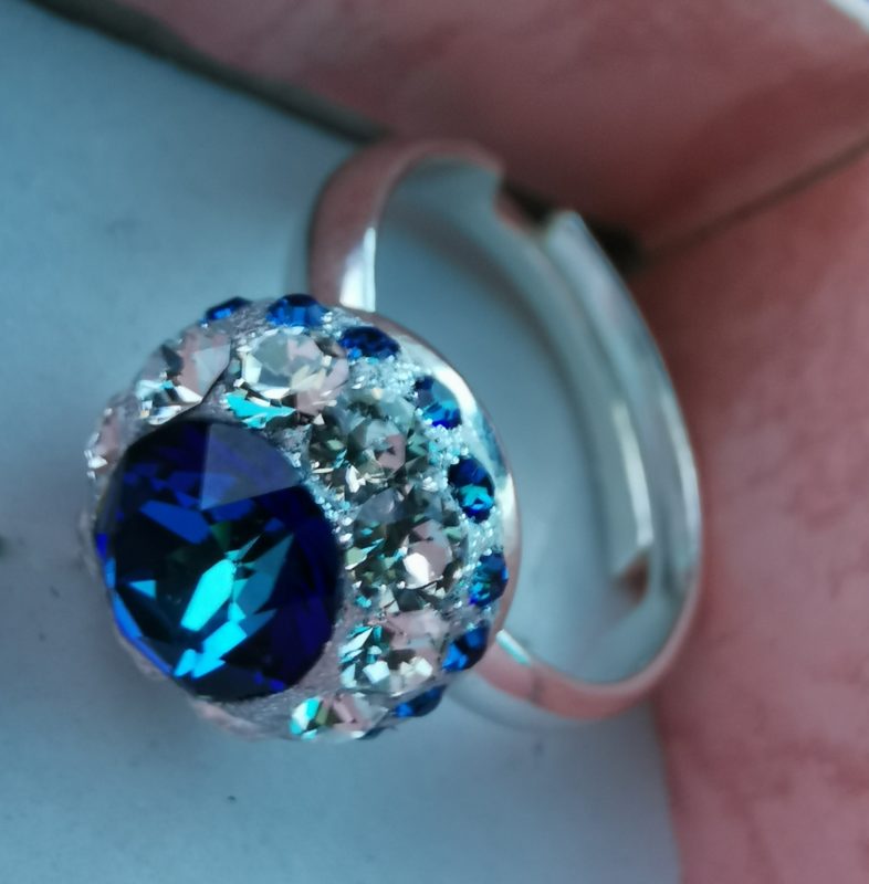 Inel reglabil Argint 925, ceralun si Swarovski Majestic Blue