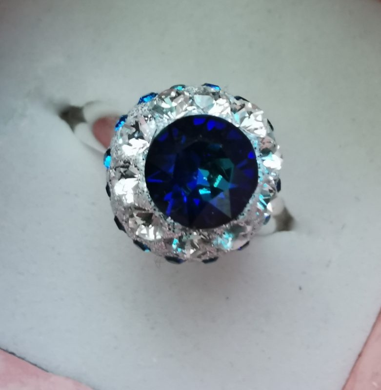 Inel reglabil Argint 925, ceralun si Swarovski Majestic Blue